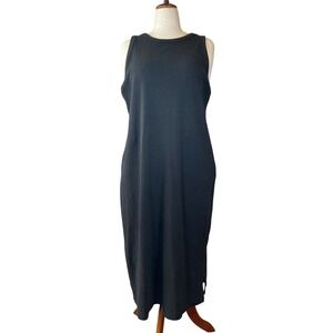 Black Tank Dress Ribbed Sleeveless Midi Tank Dress Side Slit 2X